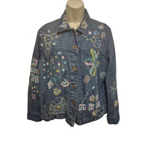 Vintage New Direction Pastel Embroidered Sequin Short Jean Demin Jacket Small